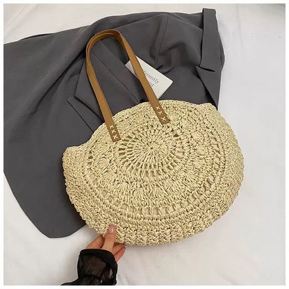 Round Woven Straw Tote Bag