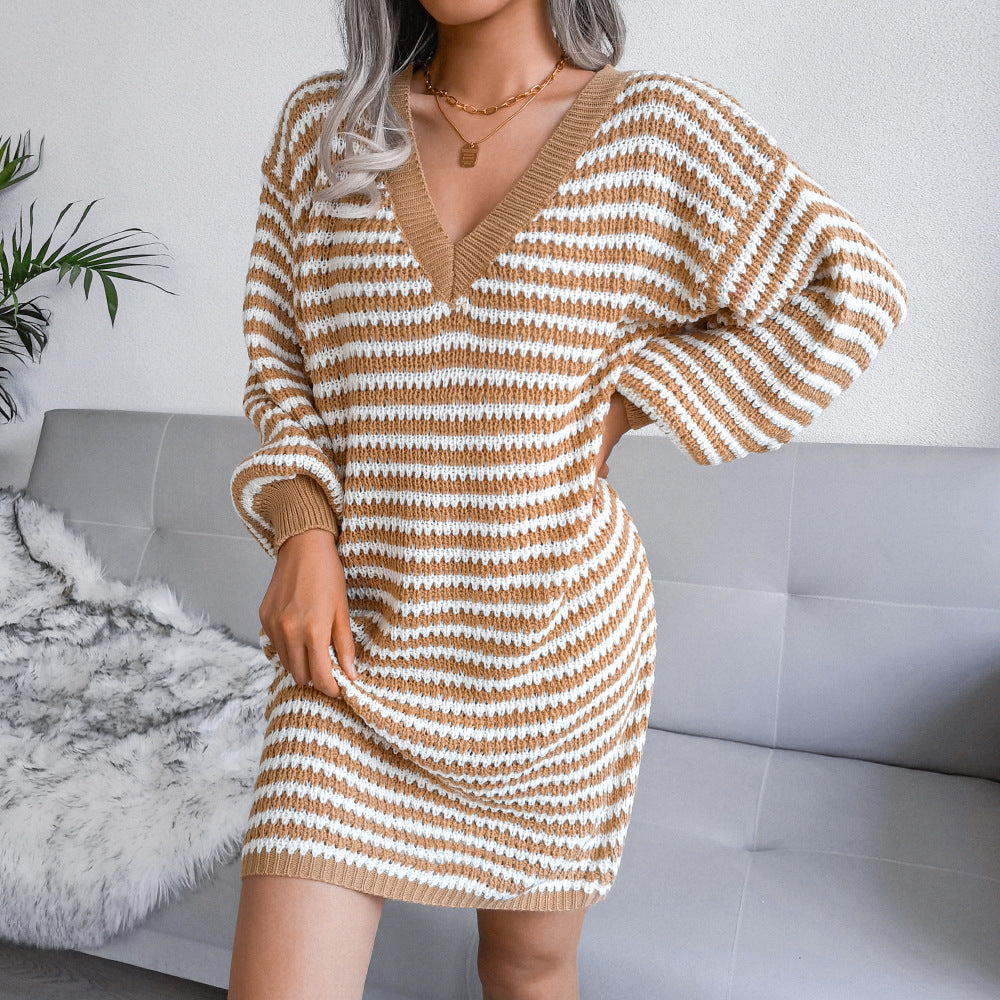 Striped Hollow-Out Knit Dress
