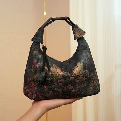 Xiangyunsha Crescent Crossbody Bag with Drawstring