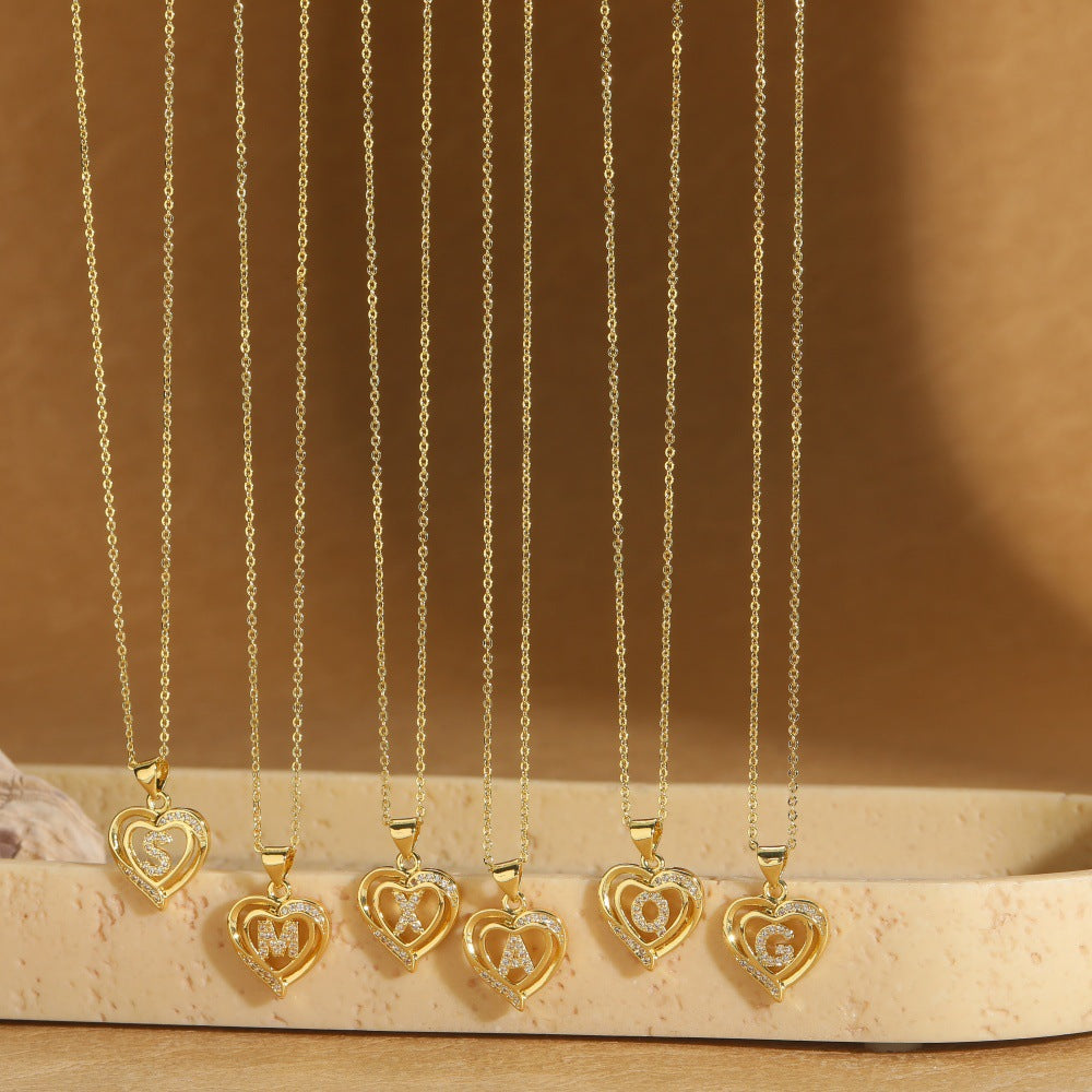 Heart Shape Zircon Letter Necklace
