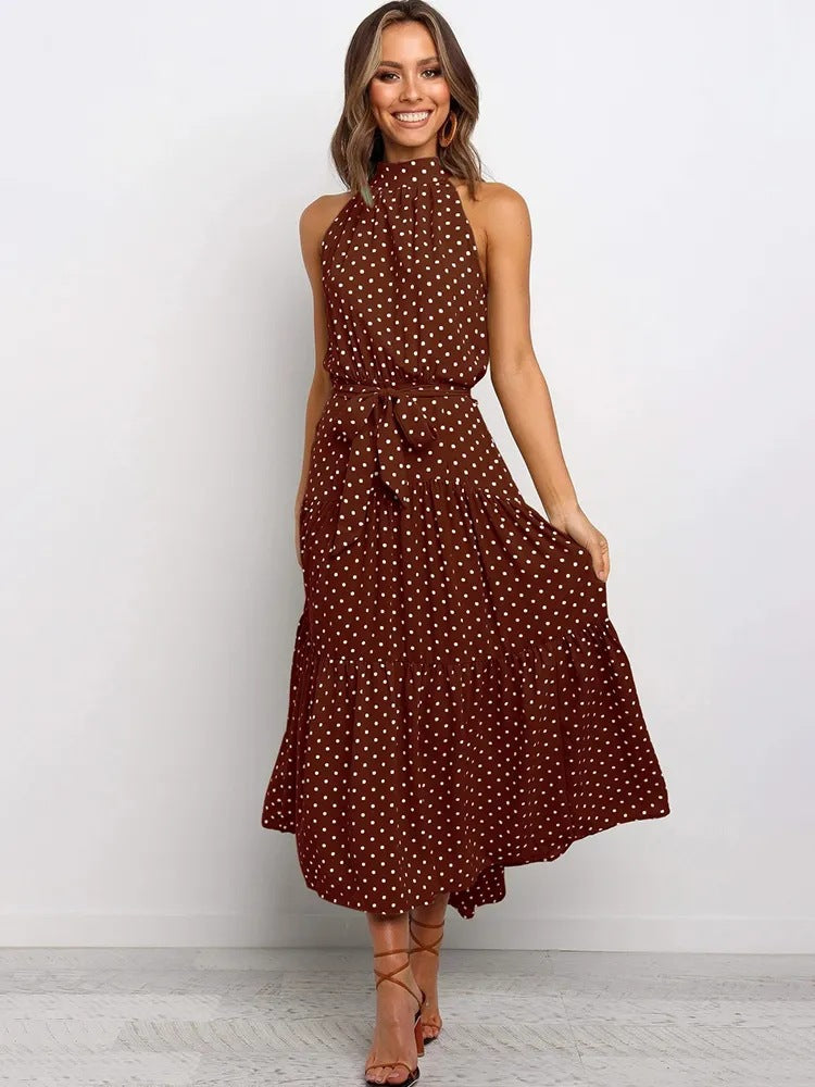 Polka Dot Halter Neck Long Dress