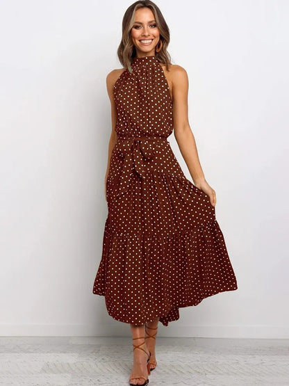 Polka Dot Halter Neck Long Dress