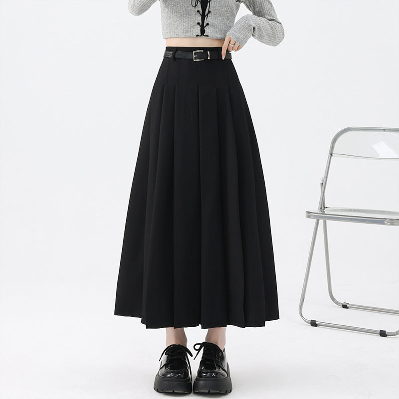 High Waist Pleated Mid-Length Skirt