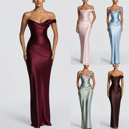 Off-Shoulder Satin Bodycon Dress