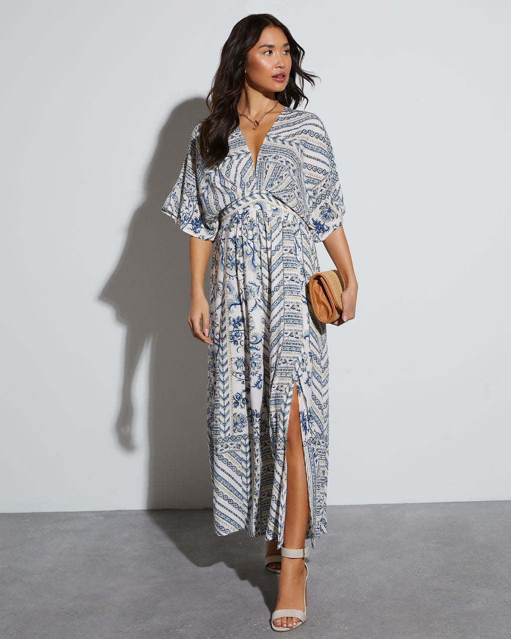V-Neck Printed A-Line Short Sleeve Dress