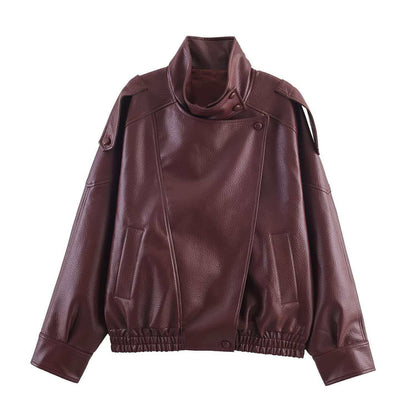 Women's Double Collar Faux Leather Jacket