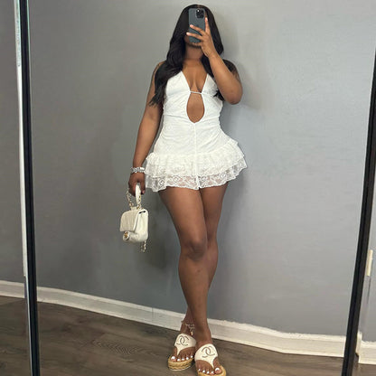 Womens Floral Lace Halter Dress