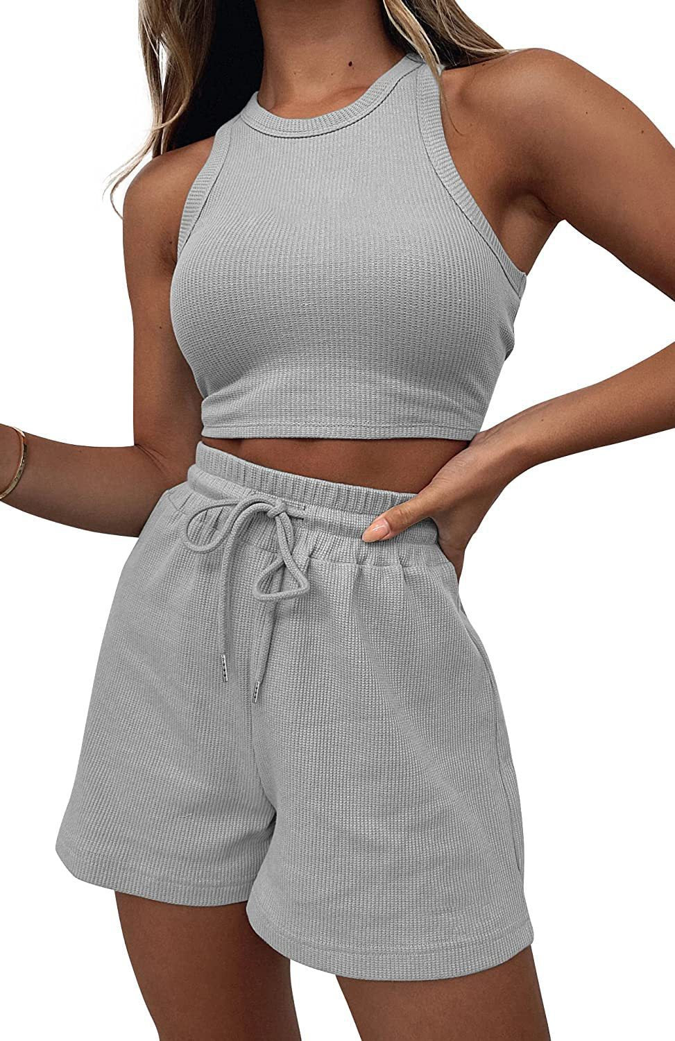Sleeveless Waffle Vest and Shorts Set