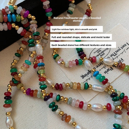 Natural Pearl Rainbow Stone Layered Necklace