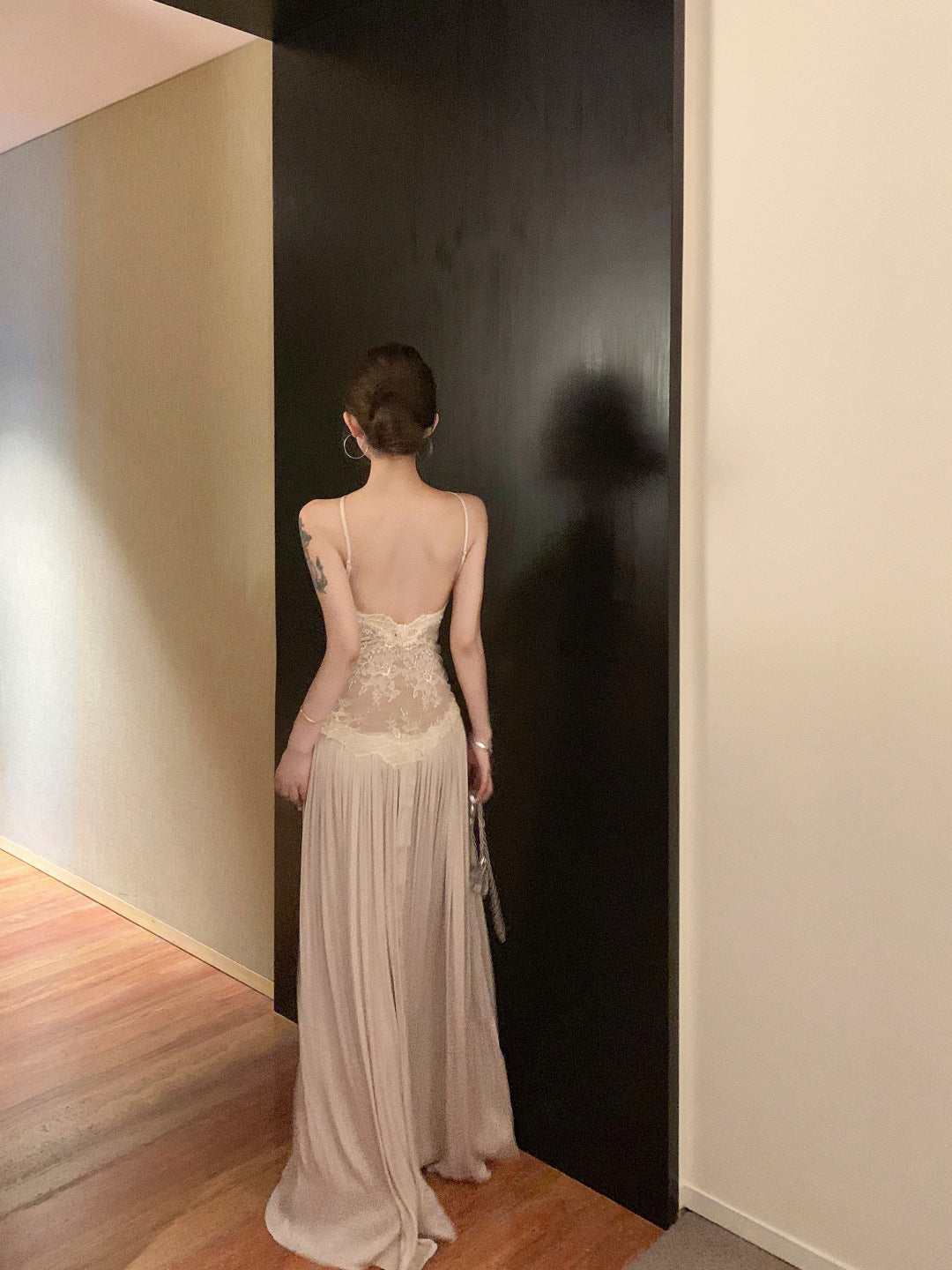 French-Style Lace Patchwork Strapless Long Dress