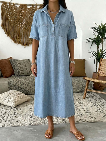 Casual V-Neck Denim Dress