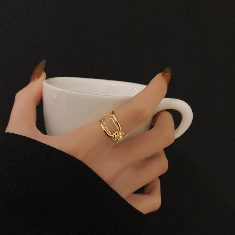 Adjustable Double Layer Geometric Finger Ring