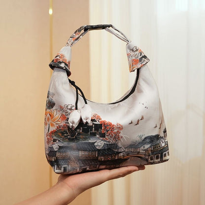 Xiangyunsha Crescent Crossbody Bag with Drawstring