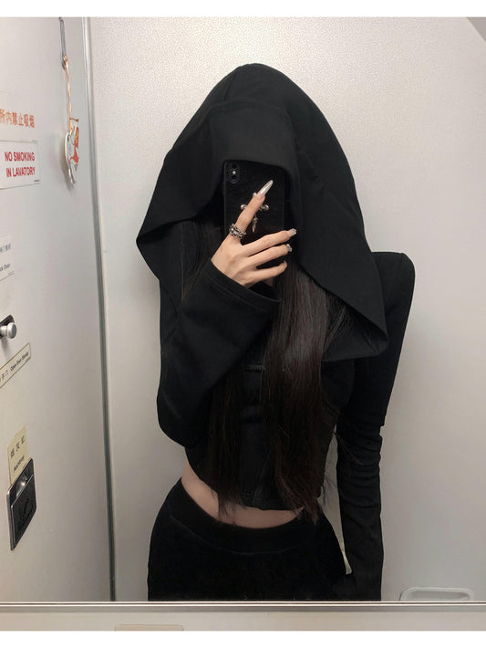 Hooded Crop Top Long Sleeve Shirt