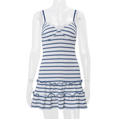 Sleeveless Backless Striped Dress