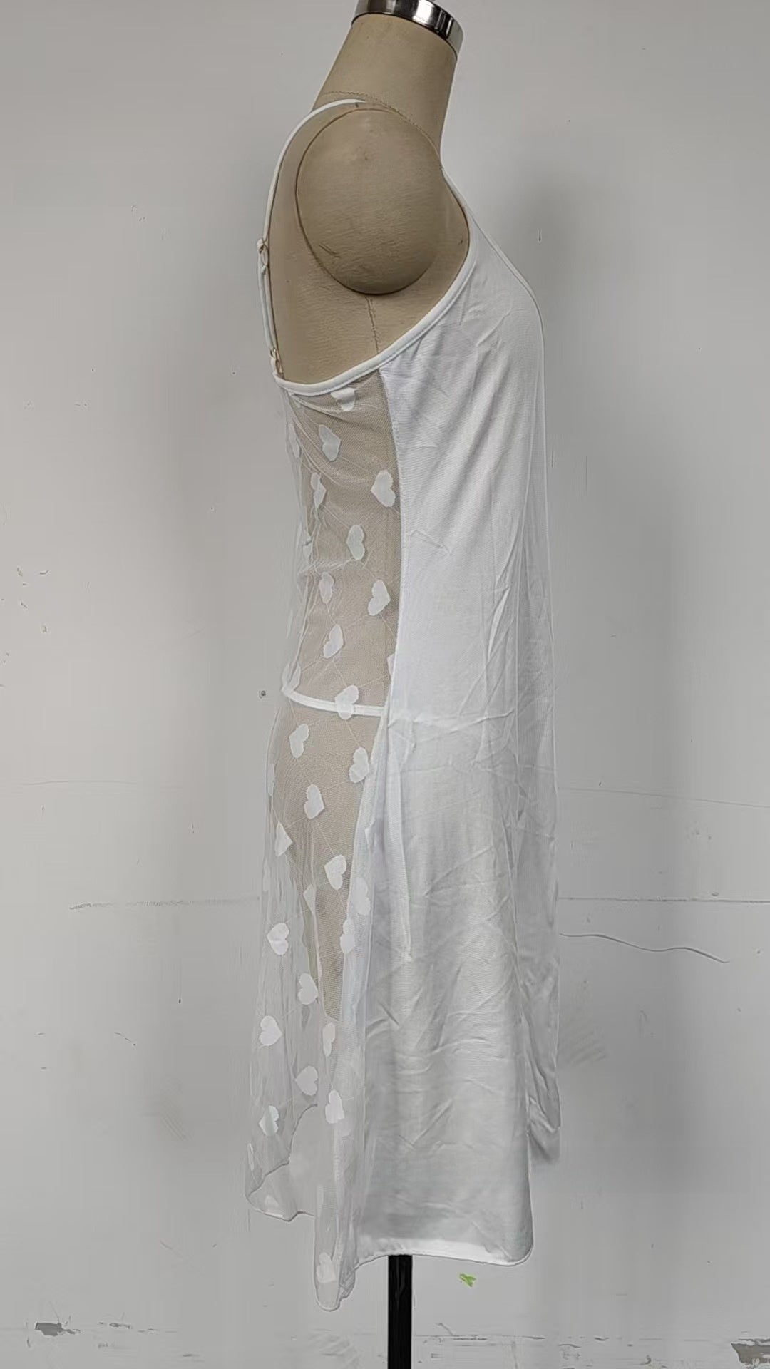 Sleeveless Mesh Nightgown with Suspender