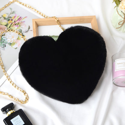 Heart Shaped Faux Rabbit Fur Crossbody Bag