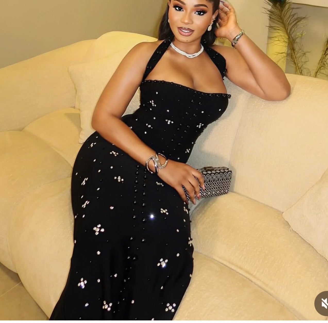 Halter Neck Diamond Beaded Dress
