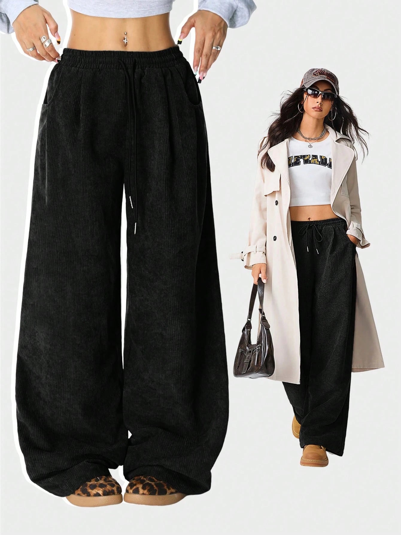 Womens Drawstring Wide Leg Pants