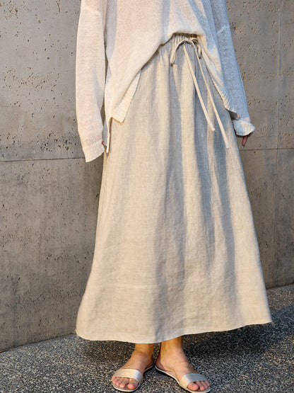 Linen A-Line Skirt with Elastic Waist