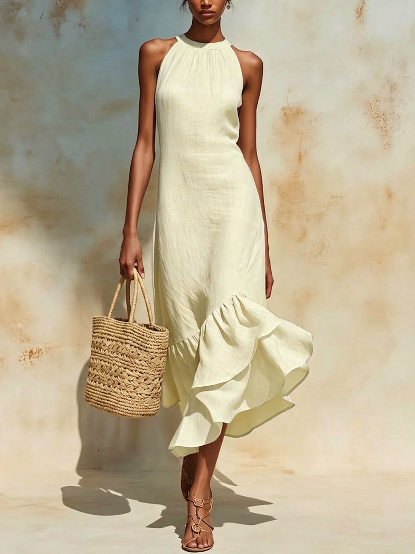 Asymmetrical Hem Linen Dress