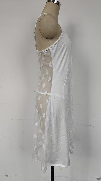 Sleeveless Mesh Nightgown with Suspender