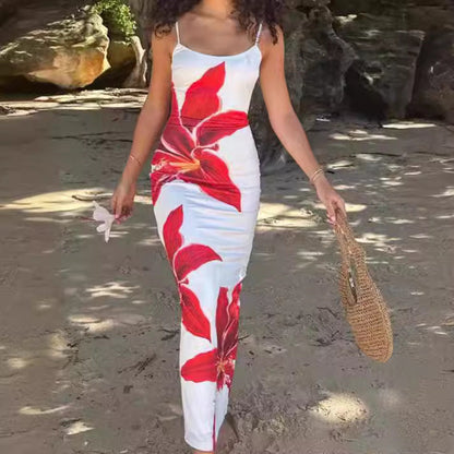 Floral Print Suspender Slit Dress Drip Depot