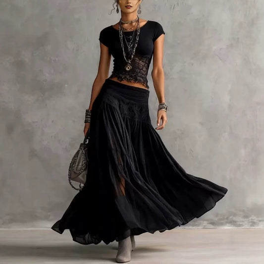 Knitted Top and Chiffon Skirt Set