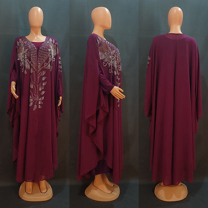 Plus-Size Chiffon Rhinestone Ethnic Dress
