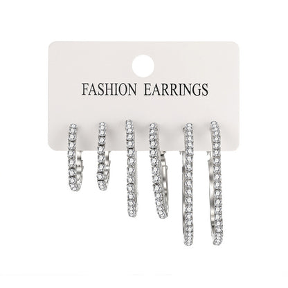 Rhinestone Geometric Hoop Earrings set