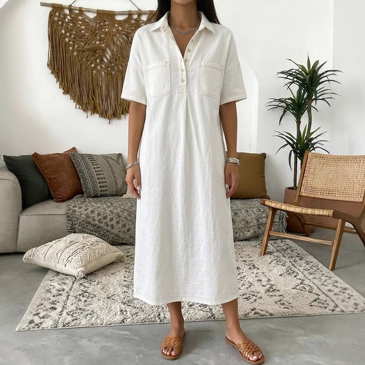 Casual V-Neck Denim Dress