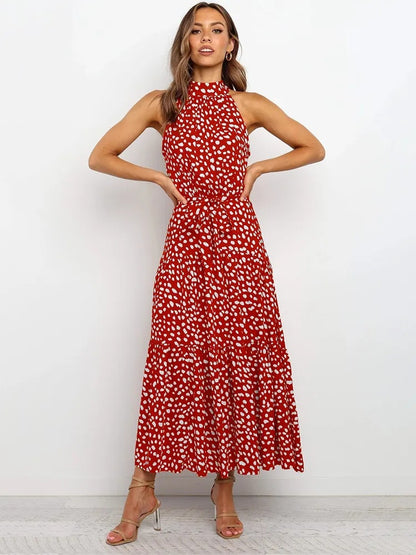 Polka Dot Halter Neck Long Dress