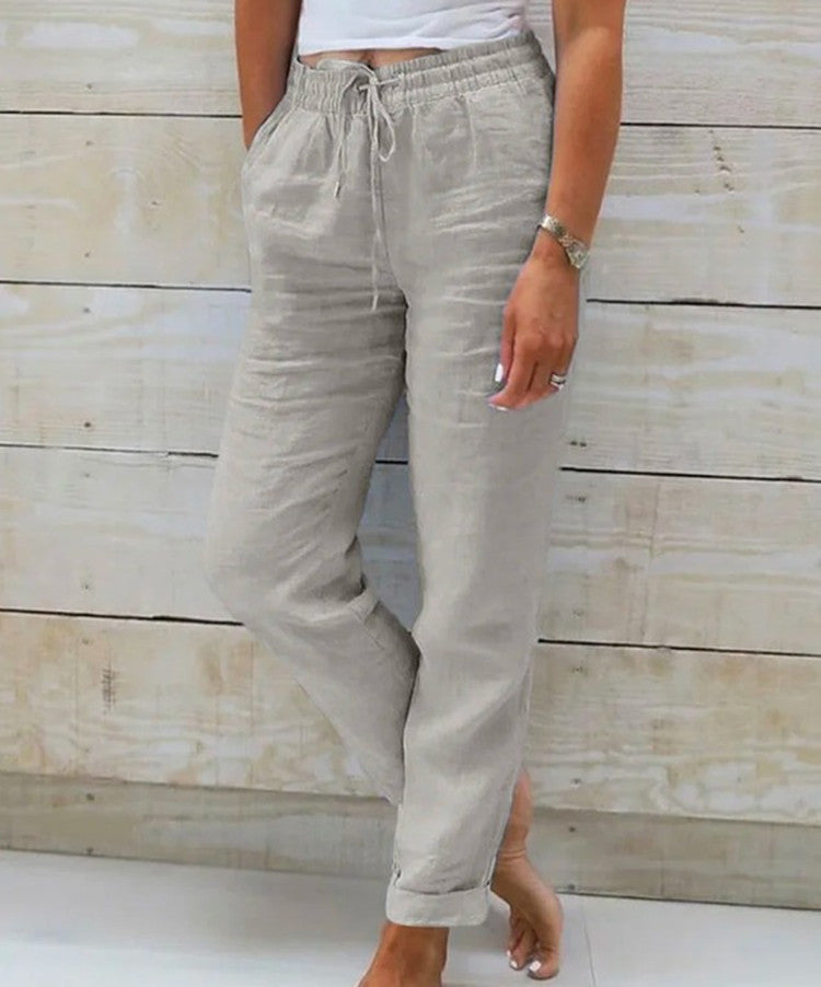 High Waisted Casual Cotton Linen Pants