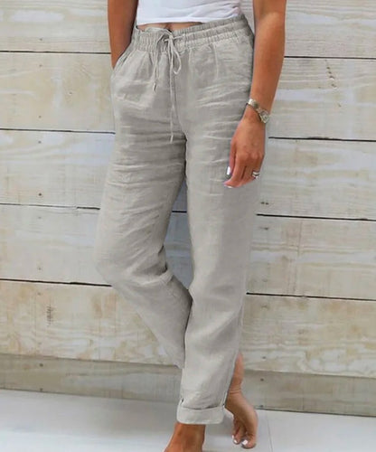 High Waisted Casual Cotton Linen Pants