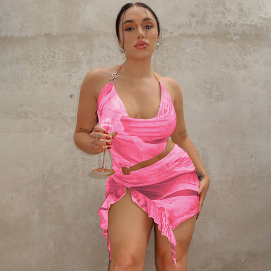 printing sexy backless lace dress