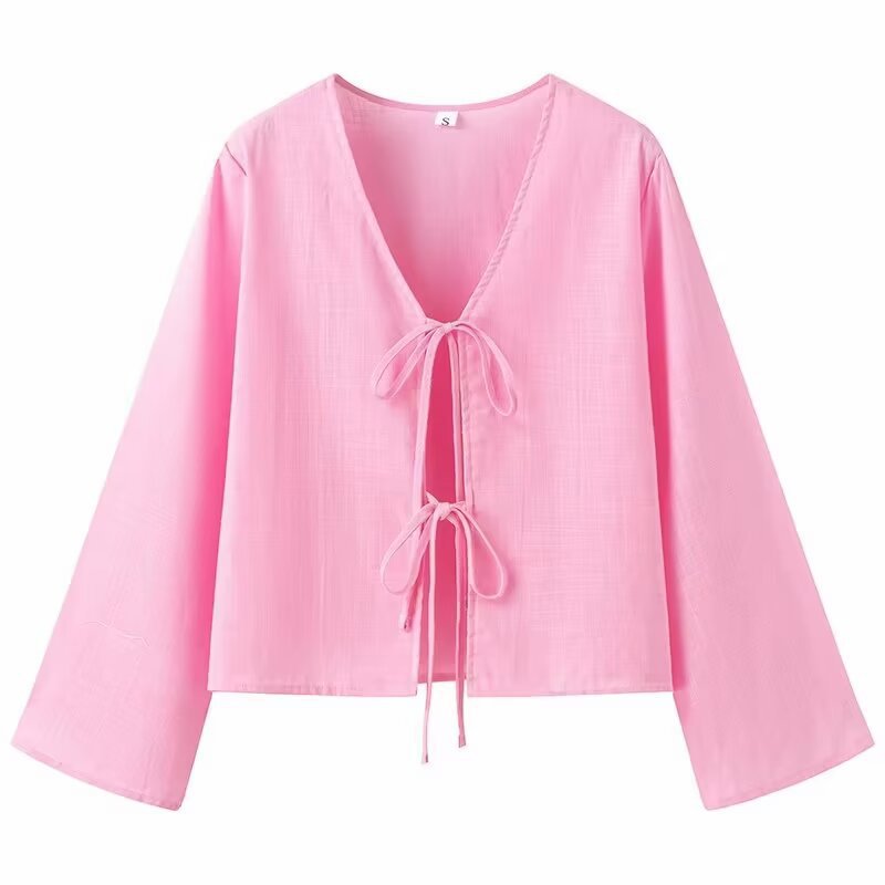 Women's Lace-Up Bell Sleeve Blouse