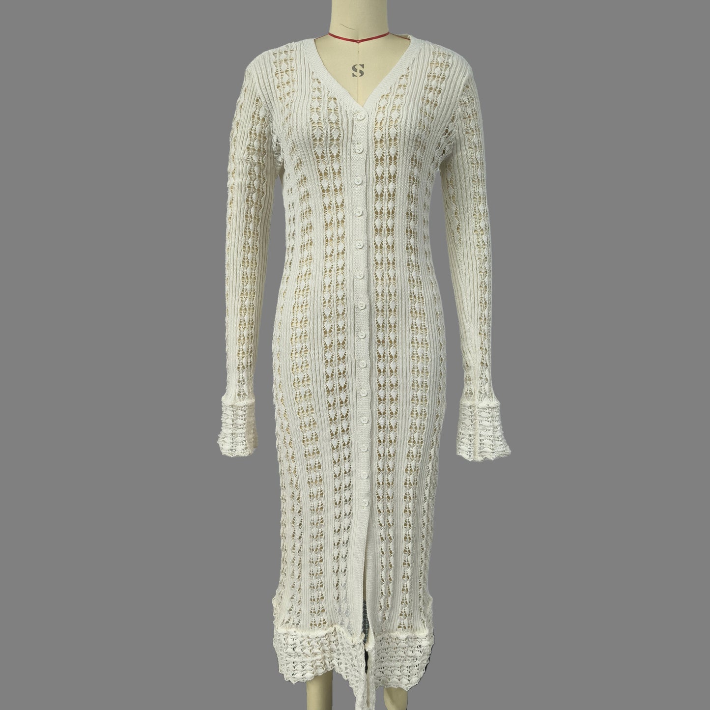 Long Knitted Cardigan with Crochet Detail