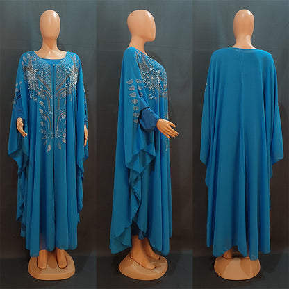 Plus-Size Chiffon Rhinestone Ethnic Dress