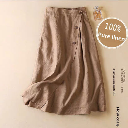 Cotton Linen A-Line Flared Skirt