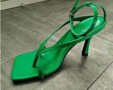 fashionable square head high heel toe sandals