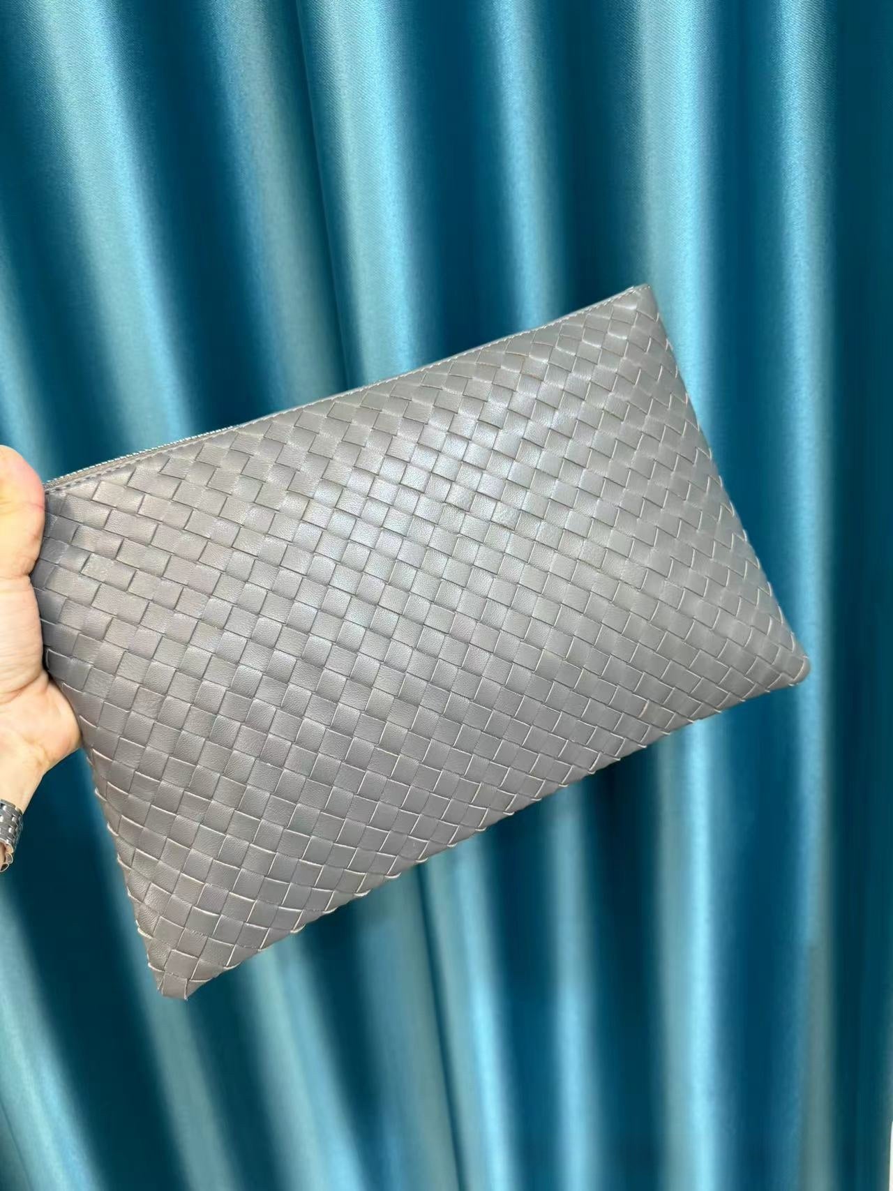 Handheld Zipper Wallet Sheepskin Woven Casual Bag