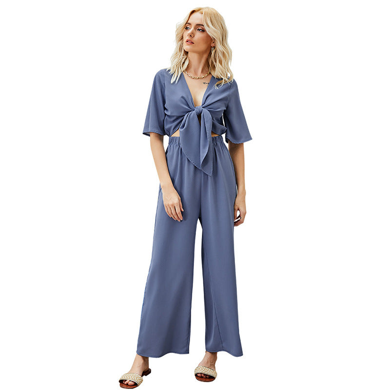 V-Neck Half Sleeve Top and Trousers Set