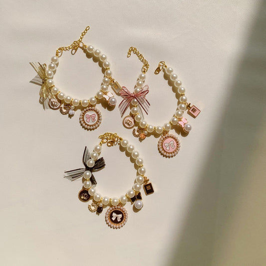 Pet Pearl Necklace Lady Style Dog Cat Collar with Bell
