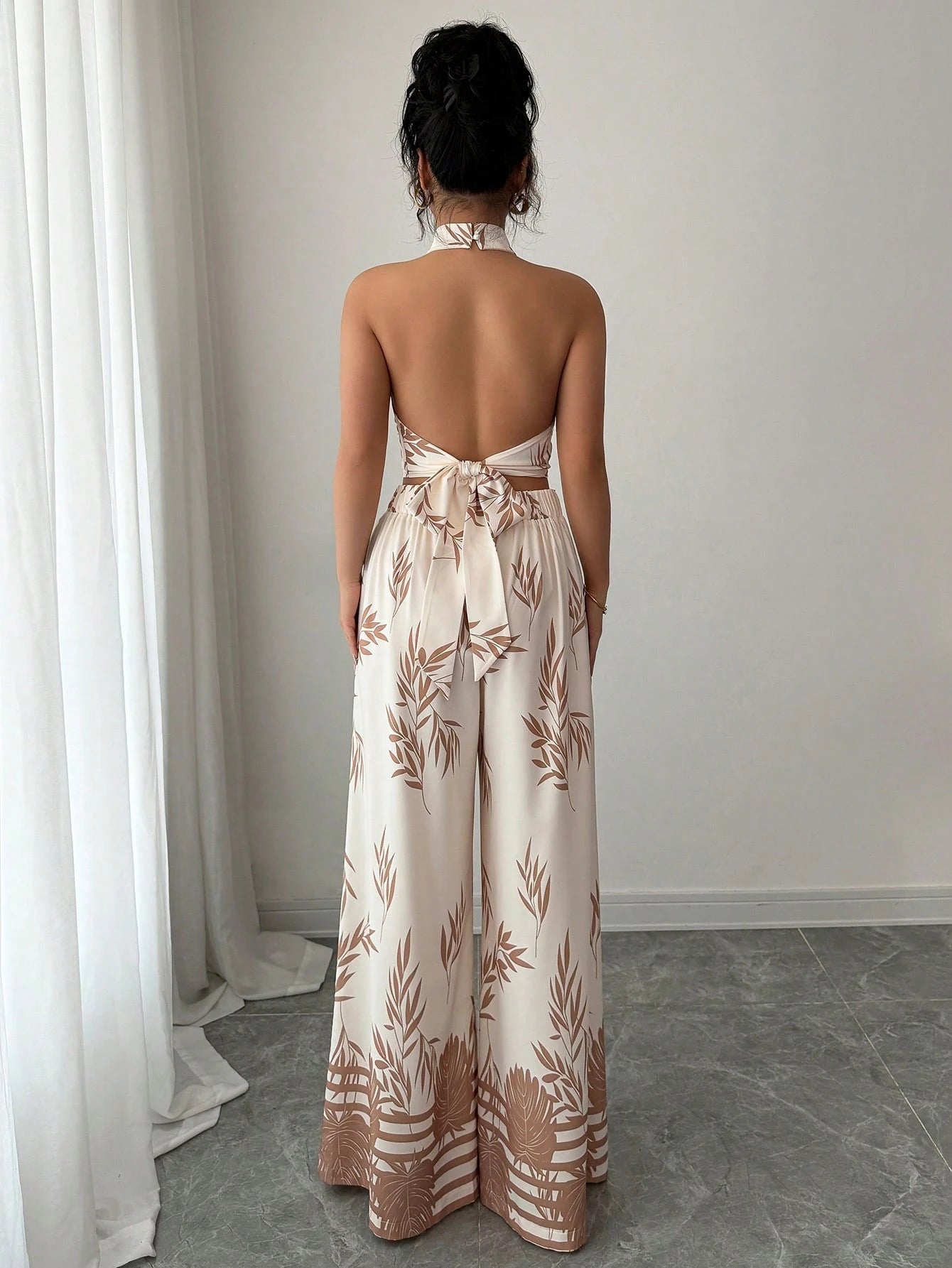 Halter Neck Tank Top and Wide-Leg Pants Set