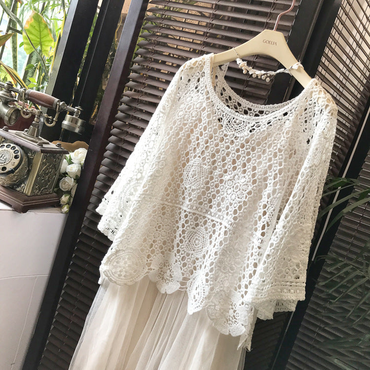 Lace Embroidered Mesh Blouse