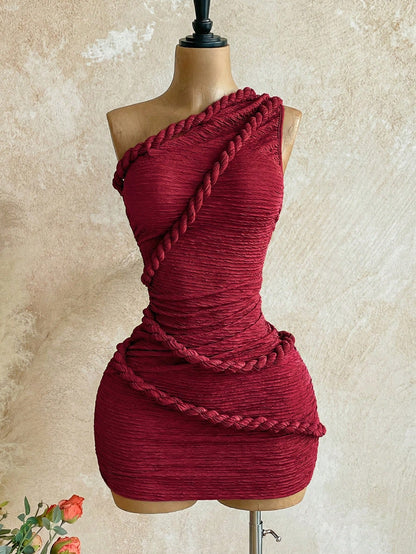 Braided Twist Halter Neck Pleated Dress