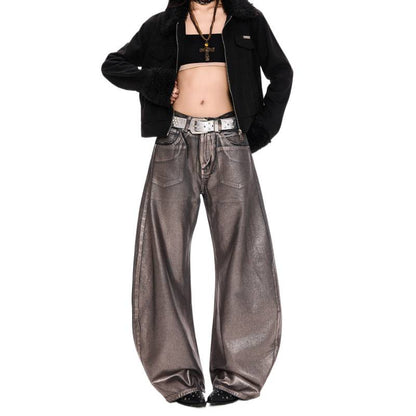 Silver Embellished Denim Wide Leg Pants