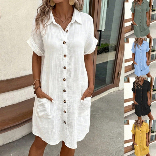 Womens V-Neck Button Shirt Dress