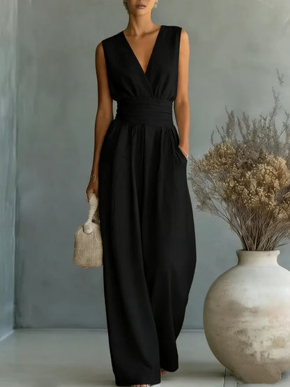 Elegant V-Neck Wide Leg Jumpsuit
