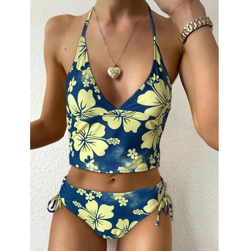 Floral Print High-Waisted Bikini Swimsuit Drip Depot